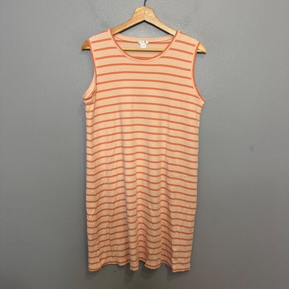 LAKE pima cotton peach & orange stripe sleeveless nightgown size M - Picture 1 of 4